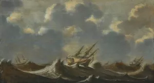 Ships in a storm by Jan Porcellis Oil Painting