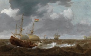 Ships on a turbulent sea by Jan Porcellis Oil Painting
