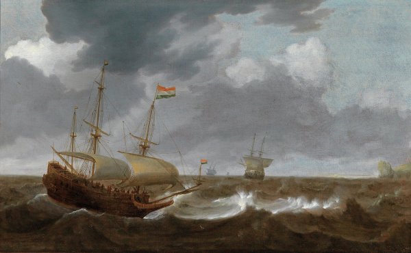 Ships on a turbulent sea by Jan Porcellis - Hand-Painted Oil Painting Reproduction