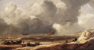 Shipwreck on a Beach Oil painting by Jan Porcellis