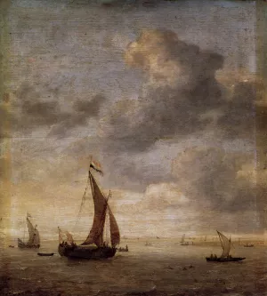 Single-Masted Damlooper and Rowboat on a Breezy Day painting by Jan Porcellis
