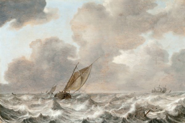 Vessels in a Moderate Breeze  by Jan Porcellis - Hand-Painted Oil Painting Reproduction