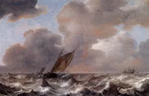 Vessels in a Strong Wind by Jan Porcellis - Oil Painting Reproduction