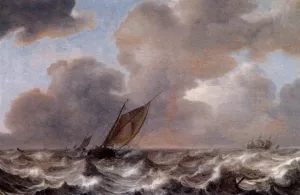 Vessels in a Strong Wind Oil painting by Jan Porcellis