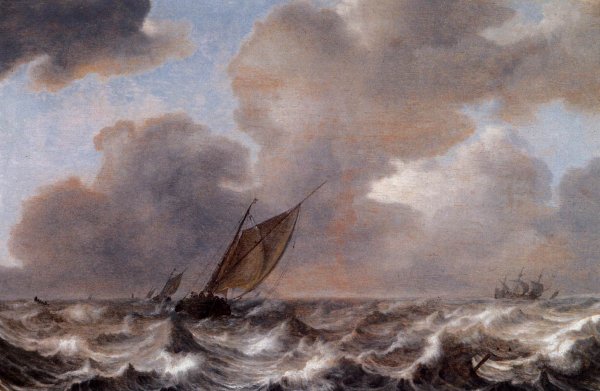 Vessels in a Strong Wind by Jan Porcellis - Hand-Painted Oil Painting Reproduction