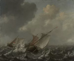 Vessels on a Choppy Sea by Jan Porcellis Oil Painting