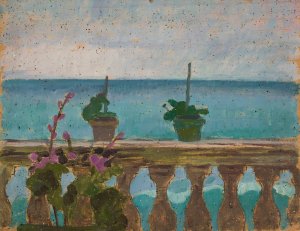 Balcony with flower pots Oil painting by Jan Rembowski