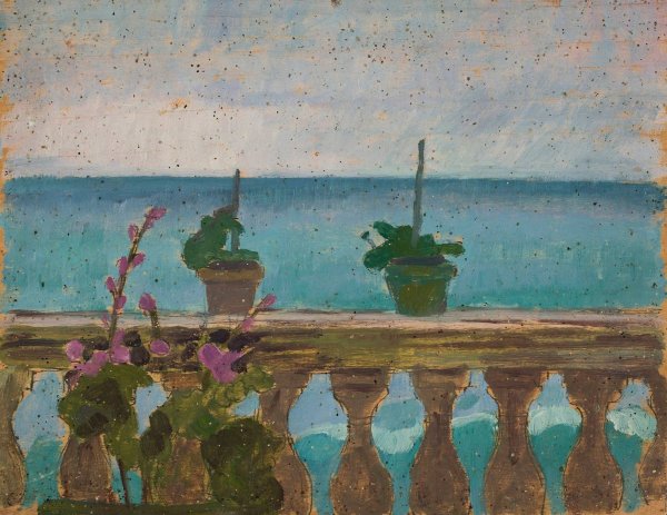 Balcony with flower pots by Jan Rembowski - Hand-Painted Oil Painting Reproduction