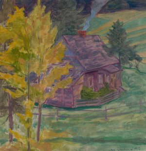 Landscape with a house among trees by Jan Rembowski Oil Painting