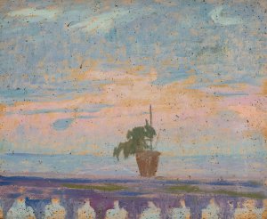 Parapet of balcony with flower pots by Jan Rembowski Oil Painting