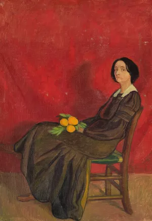 Portrait of a woman with flowers by Jan Rembowski Oil Painting