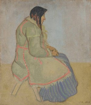Portrait of an old village woman by Jan Rembowski Oil Painting