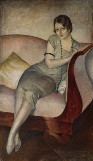 Portrait of a lady on a couch Oil painting by Jan Rudnicki