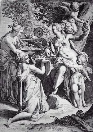 Venus Receiving Gifts by Jan Sadeler I - Oil Painting Reproduction