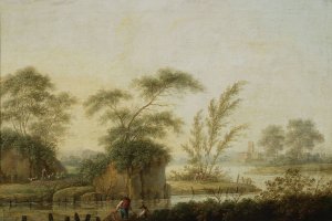 Landscape - Fishermen at the rivulet by Jan Scislo Oil Painting