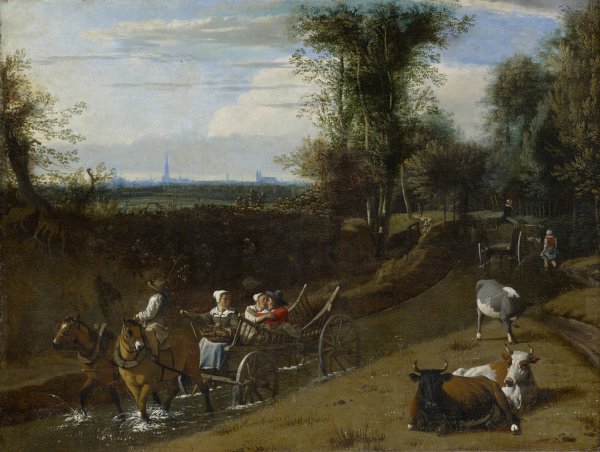 Carriage in a Riverbed by Jan Siberechts - Hand-Painted Oil Painting Reproduction