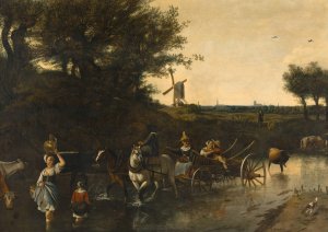 Crossing the Ford by Jan Siberechts Oil Painting