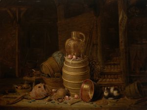 Still Life with a Barrel by Jan Spanjaert Oil Painting