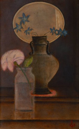 Larkspurs and a Rose Oil painting by Jan Spychalski