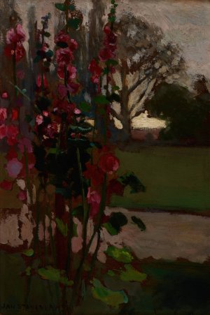 Hollyhocks - Polish Autumn by Jan Stanislawski Oil Painting