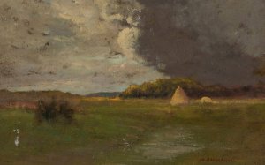Landscape with a haystack by Jan Stanislawski Oil Painting
