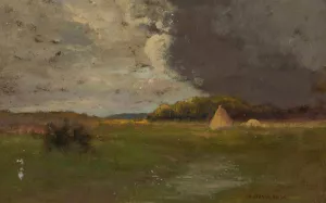 Landscape with a haystack Oil painting by Jan Stanislawski