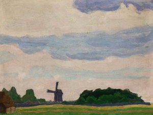 Landscape with a windmill by Jan Stanislawski Oil Painting