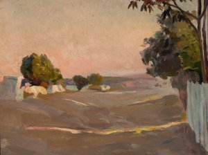 Landscape with houses and a fence by Jan Stanislawski Oil Painting