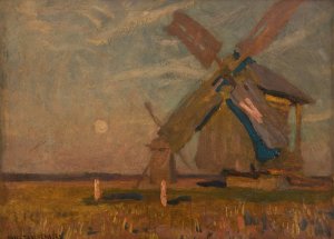 Landscape with Windmills by Jan Stanislawski Oil Painting