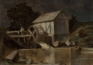 Mill at the river on a moonlit night by Jan Stanislawski Oil Painting