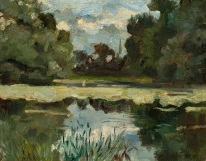 Park landscape with a pond by Jan Stanislawski Oil Painting