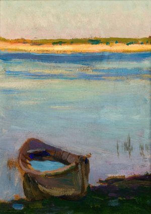 Small Boat on the River by Jan Stanislawski Oil Painting