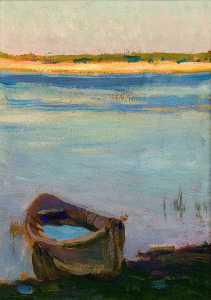 Small Boat on the River  by Jan Stanislawski - Hand-Painted Oil Painting Reproduction