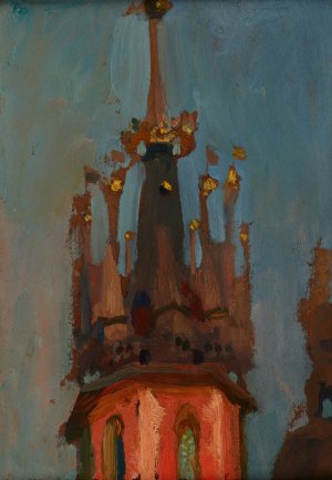 Spire of the Tower of St Mary's Church in Krakow by Jan Stanislawski Oil Painting