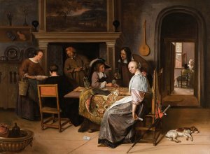 An Elegant Company In An Interior With Figures Playing Cards At A Table by Jan Steen Oil Painting