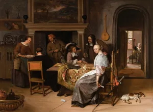 An Elegant Company In An Interior With Figures Playing Cards At A Table by Jan Steen Oil Painting