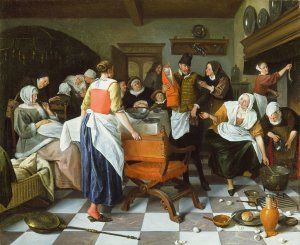 Celebrating the Birth by Jan Steen Oil Painting