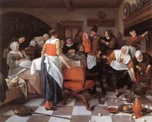 Celebrating the Birth by Jan Steen - Oil Painting Reproduction