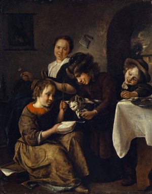 Children Teaching a Cat to Read by Jan Steen Oil Painting
