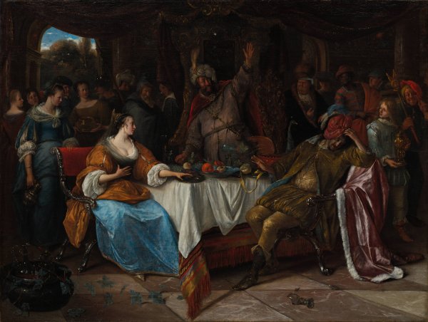 Esther, Ahasuerus, and Haman  by Jan Steen - Hand-Painted Oil Painting Reproduction
