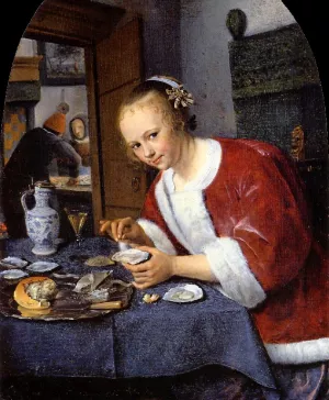 Girl Offering Oysters by Jan Steen - Oil Painting Reproduction