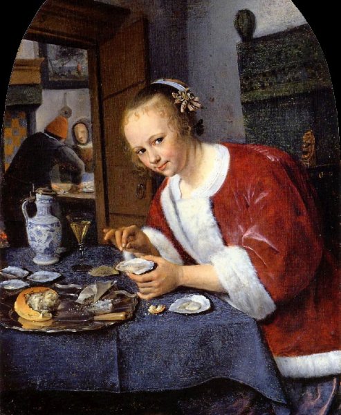 Main Product Photo of Girl Offering Oysters Painting by Jan Steen