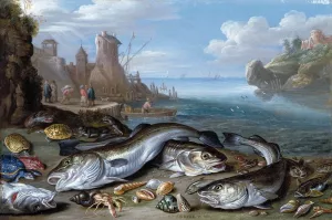 Harbour Scene with Fish by Jan Steen Oil Painting