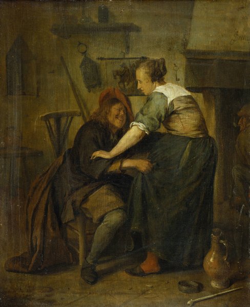 Inn with Guest and Serving Maid  by Jan Steen - Hand-Painted Oil Painting Reproduction