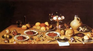 Still-Life on a Table with Fruit and Flowers by Jan Steen - Oil Painting Reproduction