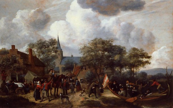 Village Festival with the Ship of Saint Rijn Uijt by Jan Steen - Hand-Painted Oil Painting Reproduction