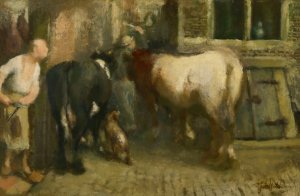 At the Slaughterhouse by Jan Stobbaerts Oil Painting