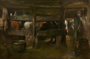 Horse Stable by Jan Stobbaerts Oil Painting