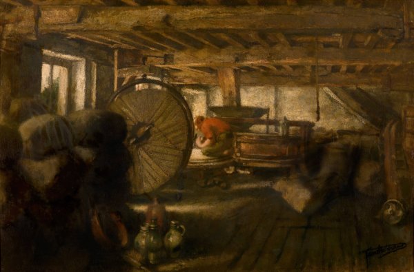 Interior of a Mill by Jan Stobbaerts - Hand-Painted Oil Painting Reproduction