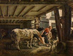Leaving the Stable by Jan Stobbaerts Oil Painting
